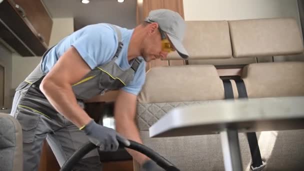 Caucasian Men Cleaning Washing Motor Home Preparing Another Rental Clients — Stock Video