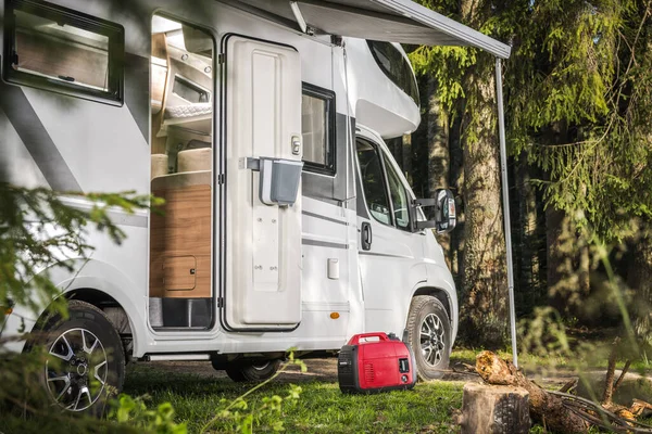 Recreational Vehicles Theme Class Camper Van Gas Generator Staying Next — Stockfoto