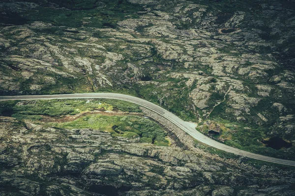 Aerial View Scenic Norwegian Road Rocky Mountain Landscape Geiranger Vestland — Fotografia de Stock