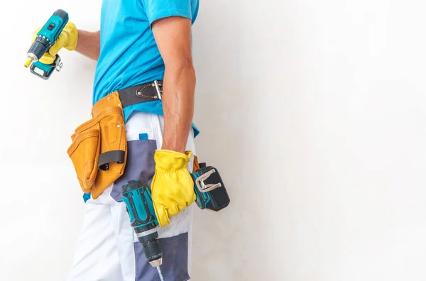 Caucasian Man Leaning Wall Quick Moment Rest Hard Day Work — Foto de Stock