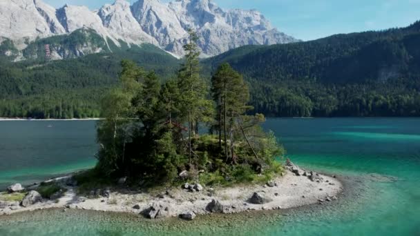 Scenic Aerial Shoreline Vista Eibsee Lake Garmisch Partenkirchen — стокове відео