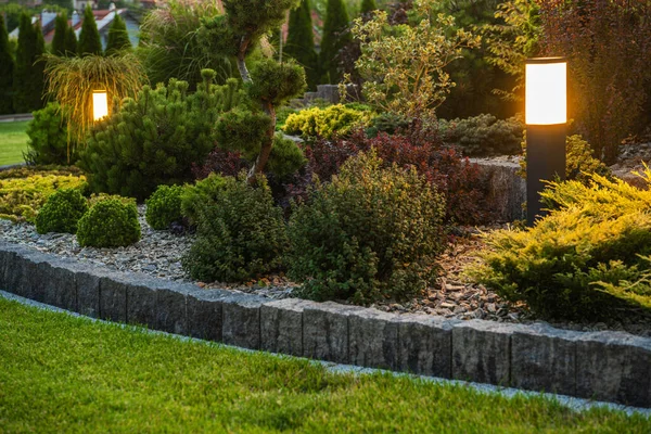 Modern Outdoor Led Garden Lighting Beautiful Mature Residential Backyard Gardening — Stockfoto