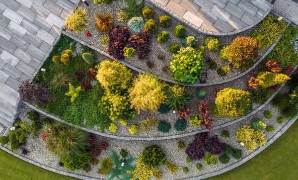 Aerial View Residential Rockery Backyard Garden Landscaping Gardening Industry — Stock Photo, Image