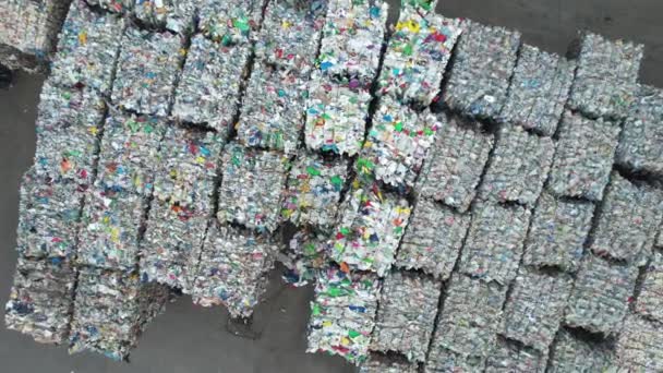 Aerial View Squeezed Plastic Material Recovered Sorting Plant Awaiting Transport — Video Stock