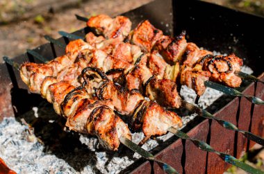 Barbekü doğada yemek.