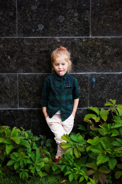 Fashion Kid Concept Stylish Little Girl Child Wearing Jeans Clothes — Stock Photo, Image