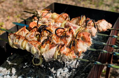 Barbekü doğada yemek.