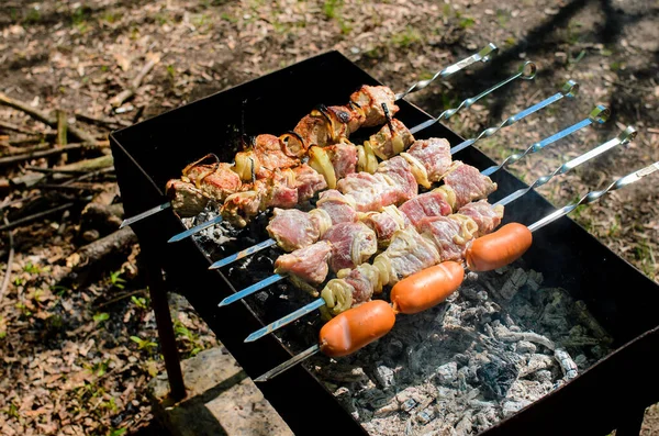 Cozinhar Churrasco Natureza — Fotografia de Stock