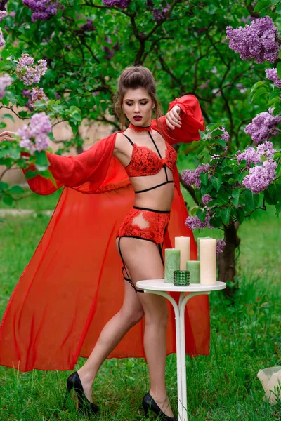 Vrouwen Sexy Lingerie Poseren Het Park — Stockfoto