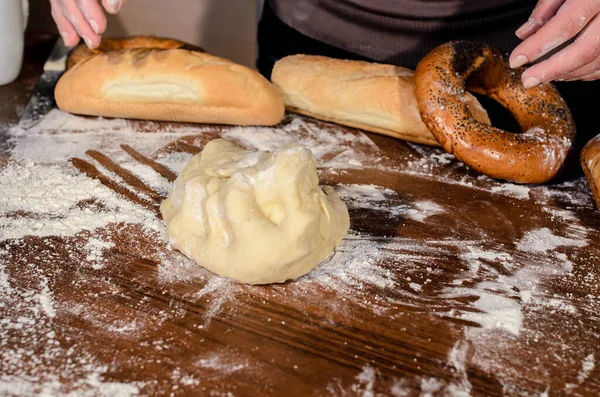 Prepare Dough Wooden Table — Stock Photo, Image