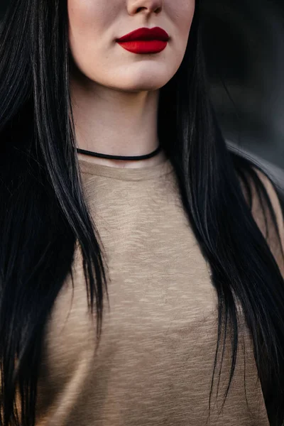 Chin Lips Beautiful Brunette Girl — Stock Photo, Image