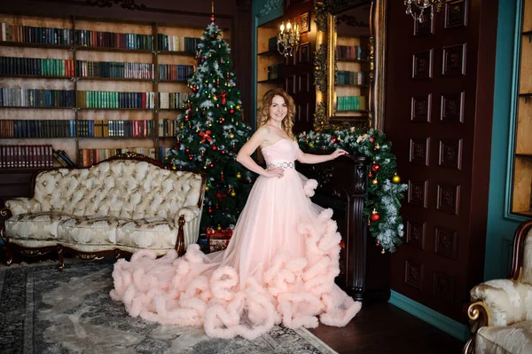 크리스마스 근처우거진 드레스를 아름다운 — 스톡 사진
