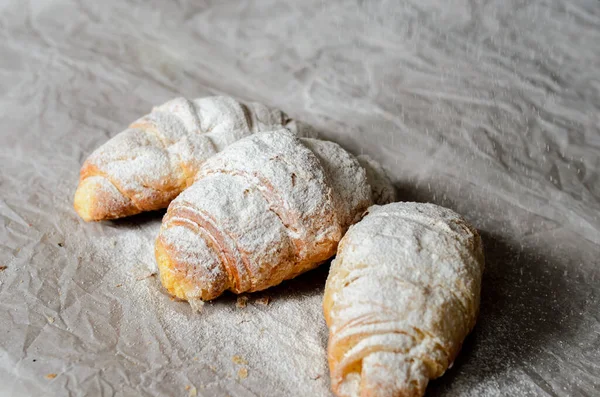 Several Croissants Covered Powdered Sugar — Stock Photo, Image