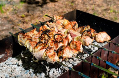 Izgarada pişmiş domuz eti pirzolası.