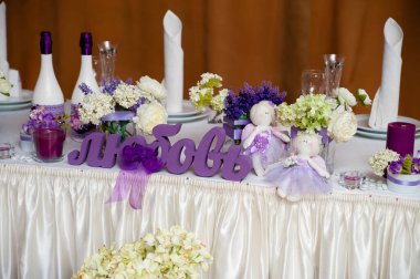 Şenlikli bir etkinlik için güzel bir masa. Düğün süslemeleri.