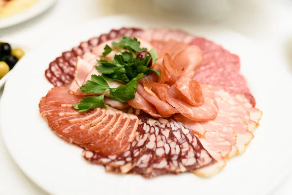 Slicing Meat Sausage — Stock Photo, Image