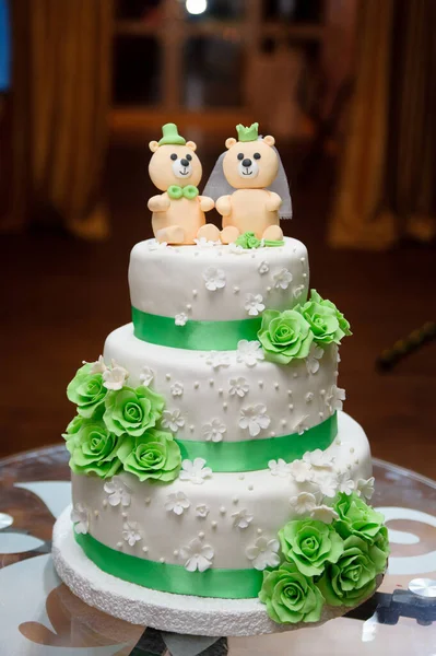 Bolo Casamento Doce Com Ursos — Fotografia de Stock