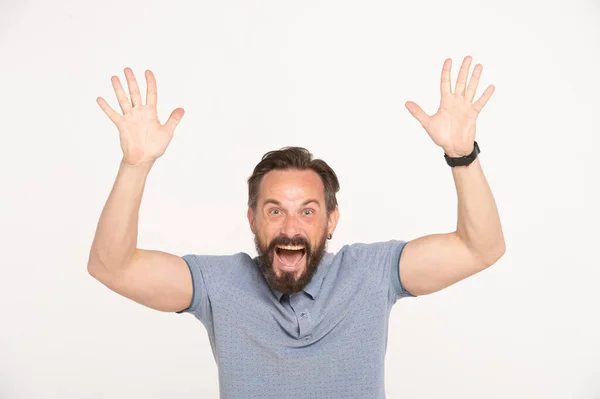Bearded Handsome Man Feeling Happy Amazed Lucky Surprised Celebrating Victory — Stock Photo, Image