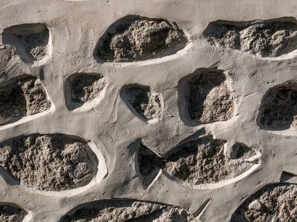 Textured Stone Walls Built Large Stones Held Together Dark Lumps — Stockfoto