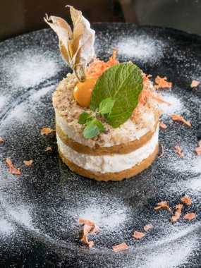 Carrot cake with walnuts prunes and dried apricots