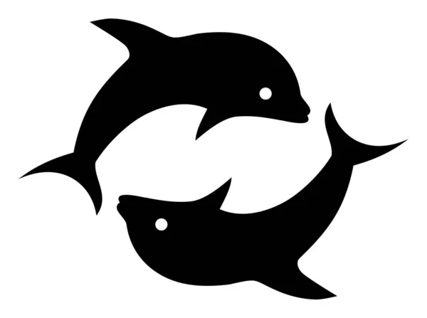 Vector Dolphin Pair Flat Icon Symbol — Stock Vector