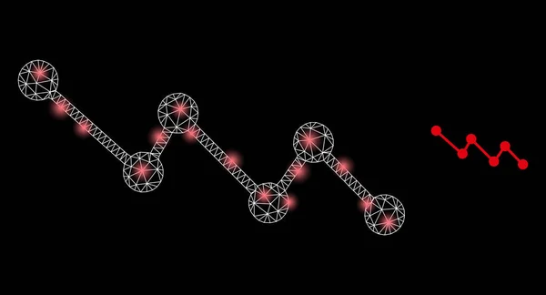 Polygonance Wire Frame Mesh Down Trend with Lightspot — 스톡 벡터