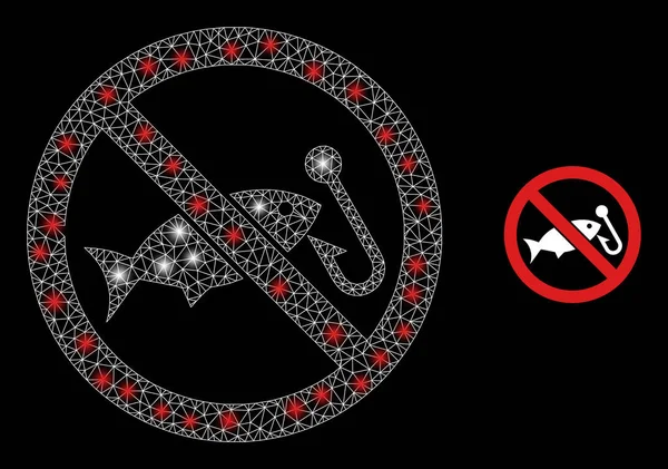 Malla de canal poligonal Pesca prohibida con manchas de deslumbramiento — Vector de stock