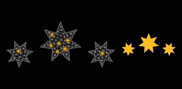 Nivel de estrella de malla de marco de alambre poligonal con magia — Vector de stock