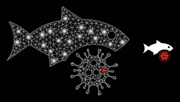 Virus de la gripe de peces de malla de canal poligonal con manchas de luz — Vector de stock