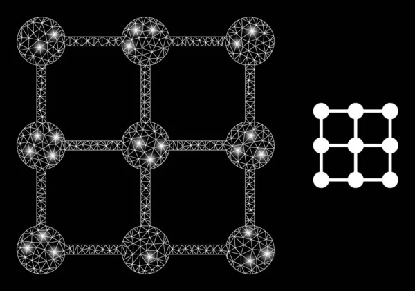 Polygallon Network Mesh Grid Nodes with Lightspots — 스톡 벡터