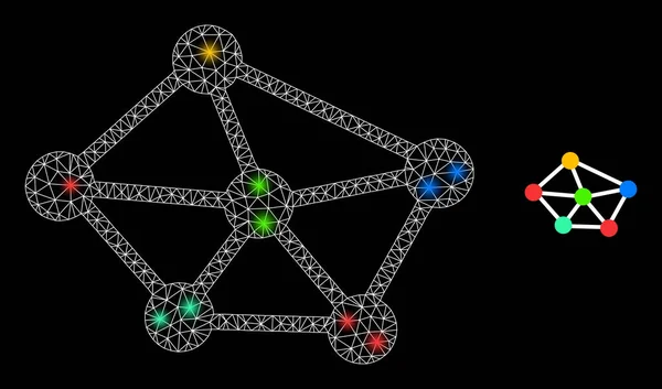 Rede de malha 2D poligonal com pontos brilhantes — Vetor de Stock