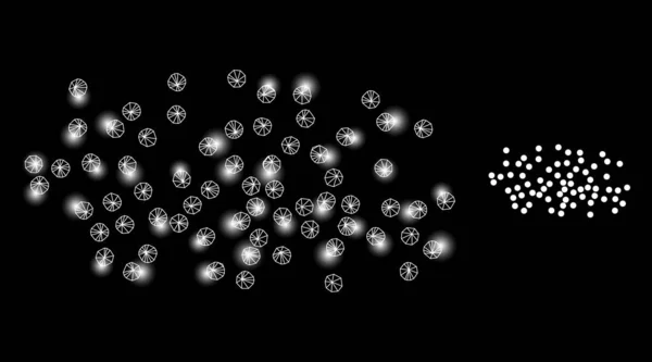 Polygonal Wire Frame Mesh Fog Particles met Glare Spots — Stockvector