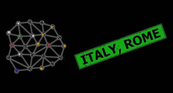 Царапины Италия, Рим Штамп с сеткой созвездия икона с разноцветными пятнами света — стоковый вектор