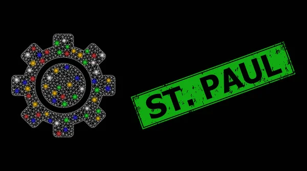 Distress St. Paul Stamp z Mesh Gear Ikona blask z wielu kolorowych plamek blask — Wektor stockowy