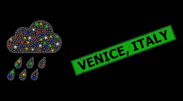 Печать бедствия Венеция, Италия Печать с сеткой облака блик икона с разноцветными блестящими точками — стоковый вектор