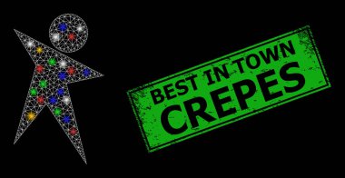 Şehir Kreplerindeki En İyi Çizilmiş Mühür Mührü ile Ağ Yıldız Adam Parıltısı Simgesi Parlak Renkli Parıltı Simgesi