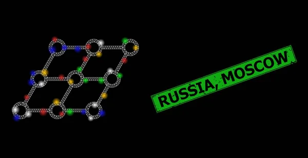 Огромная Россия, Москва Печать с нетто-перекошенной сеткой Икона бликов с яркими пятнами цвета бликов — стоковый вектор