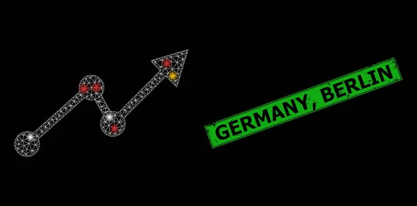 Rubber Germany, Berlin Stempel mit Network Up Trend Glare Icon mit bunten Blendflecken — Stockvektor