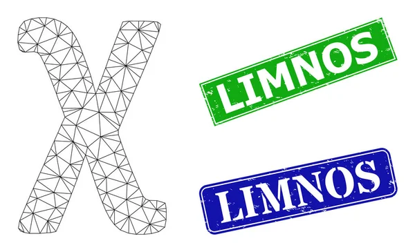 Sellos de goma Limnos y triángulo de malla Chi griego icono de símbolo de la minúscula — Vector de stock
