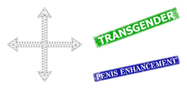 Scratched Transgender stämpel imitationer och trekantiga Mesh Expand Icon — Stock vektor