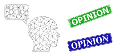 Grunge Fikir Damgası Mühürleri ve Çokgen Ağ Adam Görüşü Simgesi