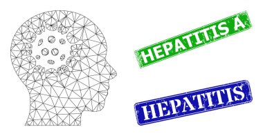 Çizilmiş Hepatit A Pul ve Üçgen Beyin Virüsü Simgesi