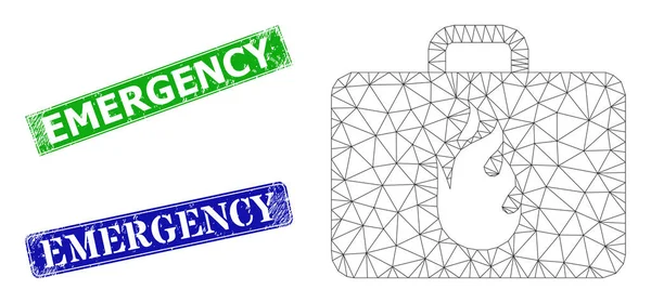 Sceaux d'urgence texturés et icône de cas d'urgence en maille triangulaire — Image vectorielle