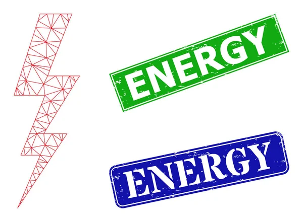 Sellos de energía rayada y malla triangular Icono de energía eléctrica — Archivo Imágenes Vectoriales