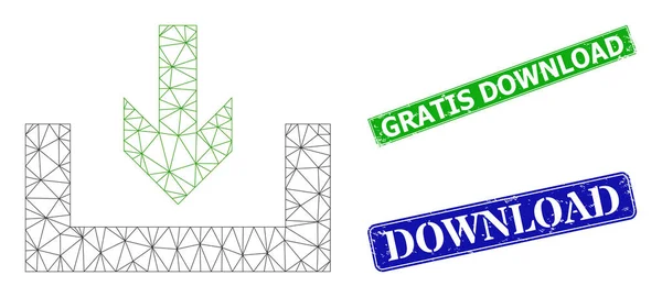 Grunged Gratis downloaden Stempel Imitaties en polygonale mesh Download Box Icon — Stockvector