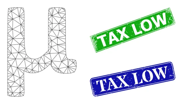 Scratched Tax Low Badges and Triangle Mesh Mu Greek Lowercase Symbol Icon — 图库矢量图片