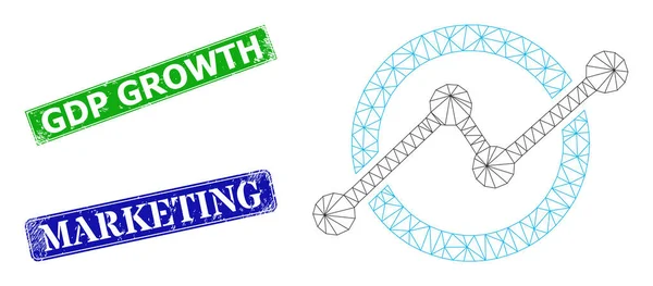Empreintes de croissance du PIB en caoutchouc et triangle Mesh Stock Chart Icône — Image vectorielle