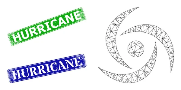 Badge uragano graffiato e icona a spirale a maglie triangolari — Vettoriale Stock