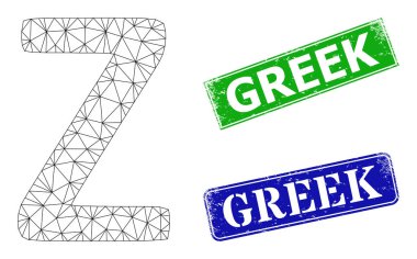 Çizilmiş Yunan Damga Mührü ve Üçgen Ağ Zeta Yunan Sembol Simgesi Simgesi Simgesi