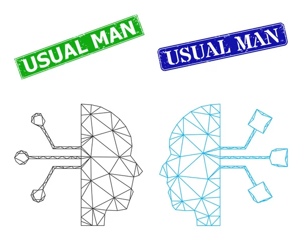 Nöje Vanlig Man Stämpel tätningar och triangel Mesh Human Network Interface Ikon — Stock vektor